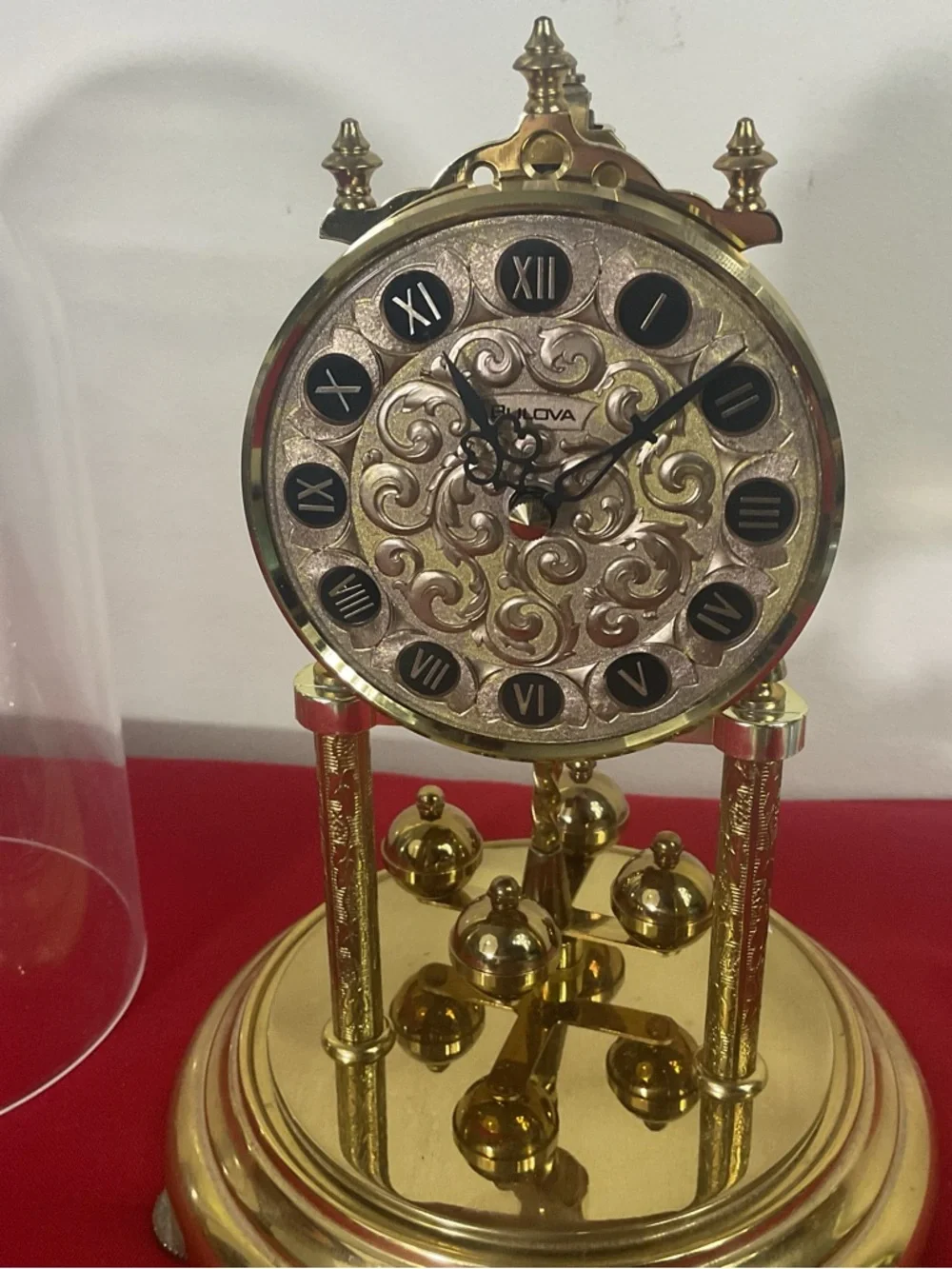 1976 Bulova Anniversary-Style Torsion Clock Plastic Dome – For Parts or Decor